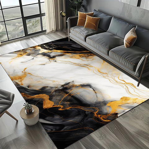 Navak Carpet Eleganter Teppich in Schwarz, Weiß und Gold – Anspruchsvolles marmorähnliches Muster für Wohnzimmer oder Schlafzimmer, rutschfeste moderne Wohndekoration
