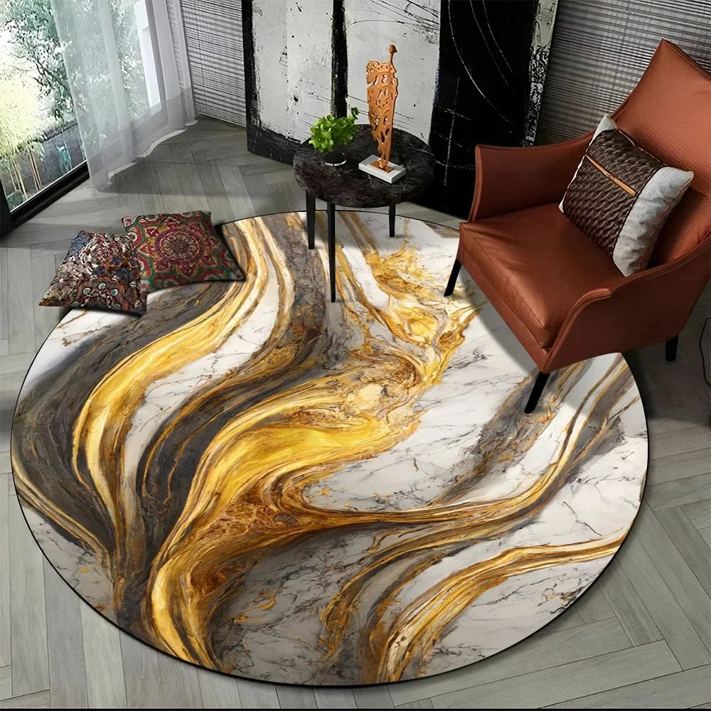 Navak Carpet 3D Luxus Marmordruck Runder Teppich Abstrakter geometrischer Bereichsteppich für Wohnzimmer Schlafzimmer Stuhldekor Rutschfeste Bodenmatte Fußmatte