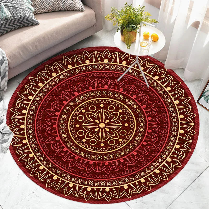 Navak Teppich Amerikanischer Retro-Ethno-Stil Runder Teppich Wohnzimmer Schlafzimmer Matte Rot Festliche Atmosphäre Dekoriert Home Teppich Dekoration
