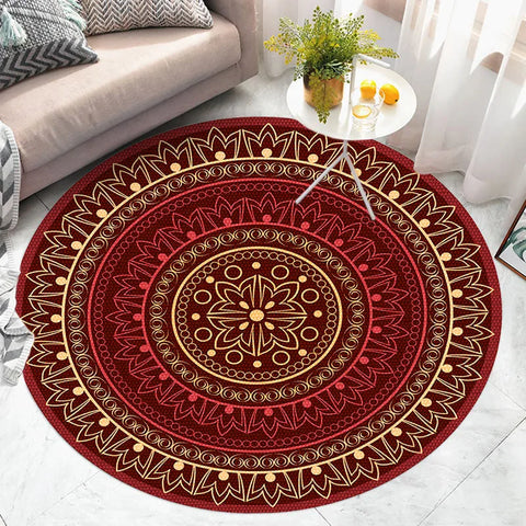 Navak Teppich Amerikanischer Retro-Ethno-Stil Runder Teppich Wohnzimmer Schlafzimmer Matte Rot Festliche Atmosphäre Dekoriert Home Teppich Dekoration