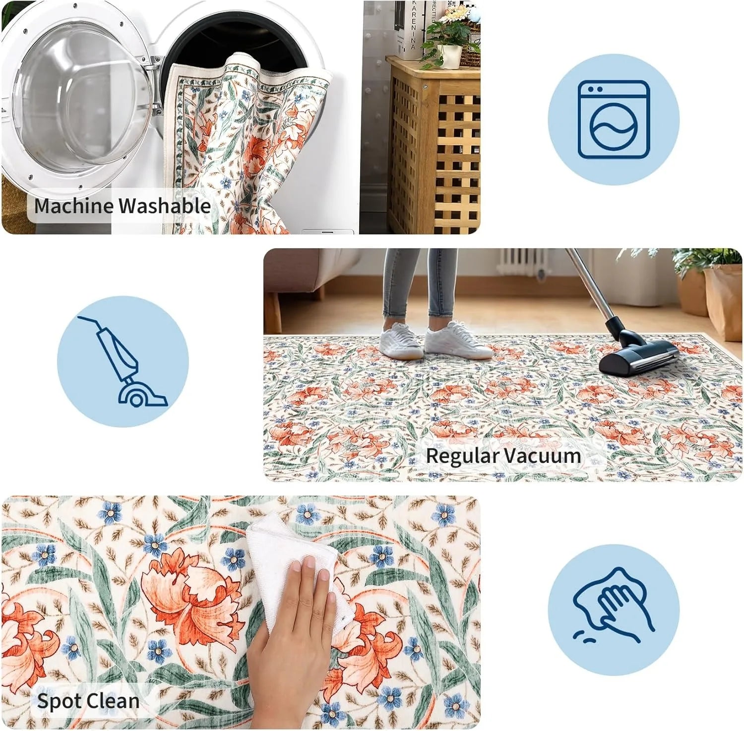 Navak Teppich, Läufer für den Flur, weich, geblümt, Küchenteppich, waschbar, rutschfest, für Korridor, langer Teppich, für Schlafzimmer, Nachttisch, Bad, Waschküche, Bodenmatte