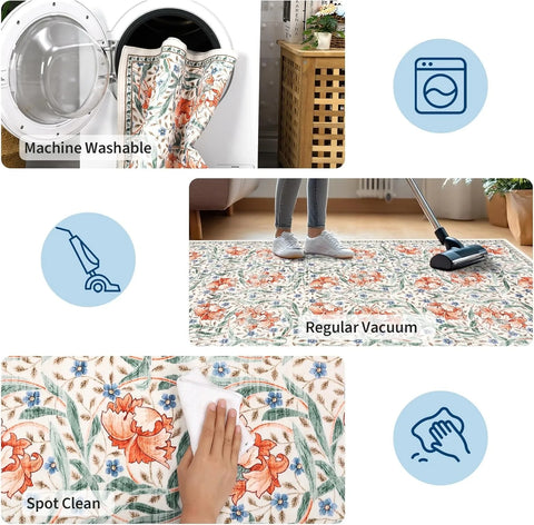 Navak Teppich, Läufer für den Flur, weich, geblümt, Küchenteppich, waschbar, rutschfest, für Korridor, langer Teppich, für Schlafzimmer, Nachttisch, Bad, Waschküche, Bodenmatte