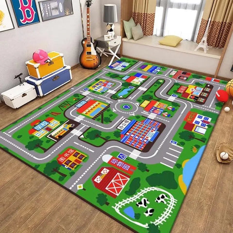 Navak Teppich Kinderspiel Cartoon Teppich Spielzimmer Wohnzimmer Sofa Schlafzimmer Arbeitszimmer Eingangsmatte Rutschfester Kinderverkehrsstraßenparkplatzteppich