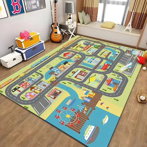 Navak Teppich, pädagogischer Spielteppich für Kinder, Stadtleben, Straßenverkehrssystem-Teppich für Schlafzimmer, Spielzimmer, lustige Lernbodenmatte, sichere Kinder