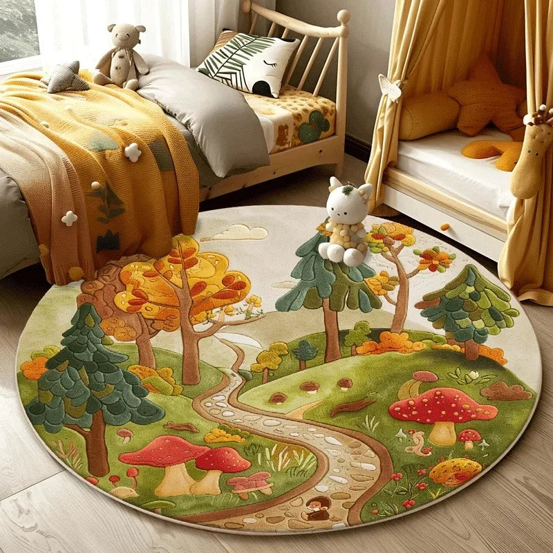 Navak Teppich Waldmuster Wohnzimmer Schöner runder Schlafzimmer-Dekorationsteppich Waschbarer Kinder-Bodenmatte-Studien-Teppich