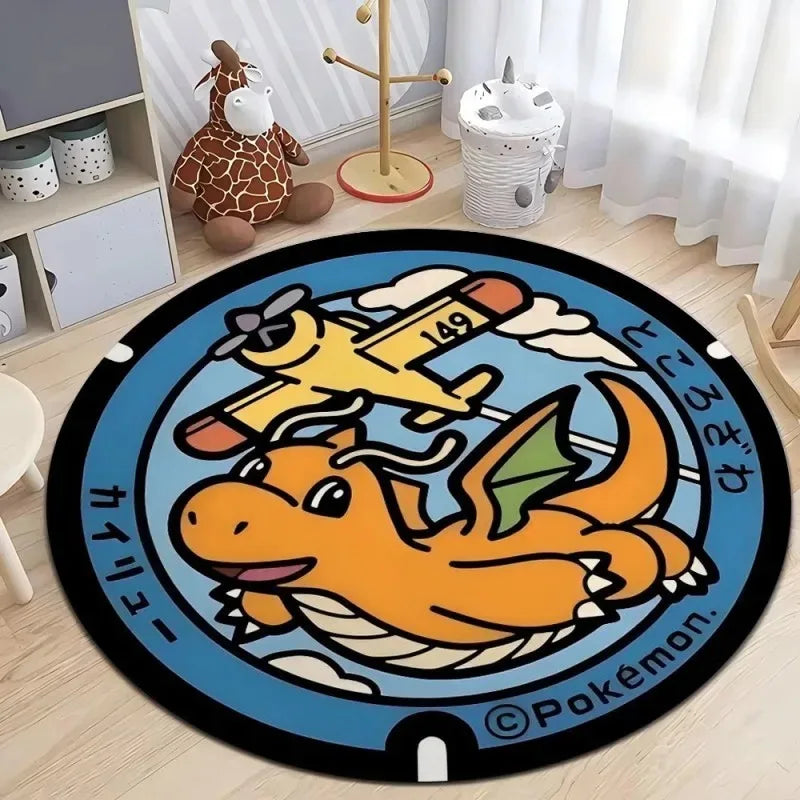 Navak Carpet Daily Picks Disney Japan Anime Pokemon Round Floor Mat Living Room Sofa Bedroom Rug Cute Non-Slip Machine Washable Carpet Home Decor