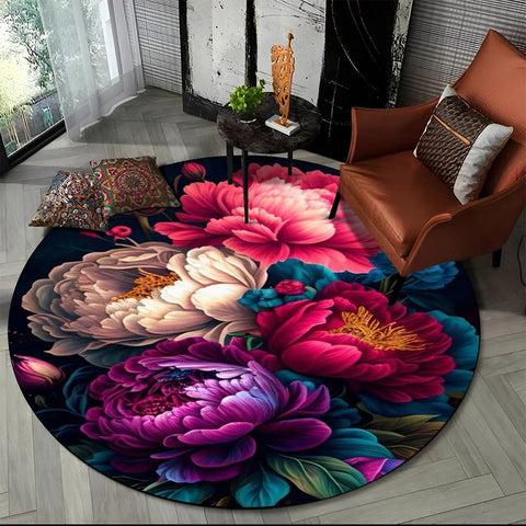 Navak Carpet 3D Luxury Flower Rose Daisy Nordic Round Carpet Rug for Living Room Bedroom Child Playroom Chair Decor,Pet Area Rug Non-slip Mat
