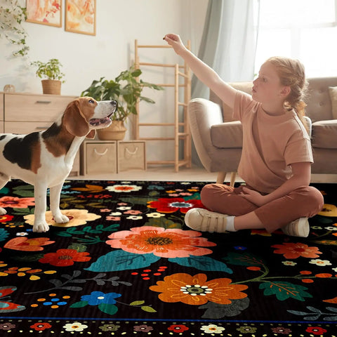 Navak Carpet Crystal Velvet CarpetFloral Area Rug Machine Washable Soft Print Boho Carpet Non Slip Footmat Low Pile Flower Area Rugs for