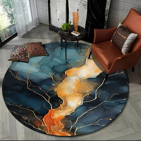 Navak Carpet 3D Luxus Marmordruck Runder Teppich Abstrakter geometrischer Bereichsteppich für Wohnzimmer Schlafzimmer Stuhldekor Rutschfeste Bodenmatte Fußmatte