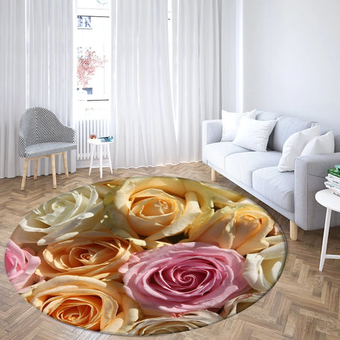 Navak Teppich Home Wohnzimmer Schlafzimmer Badezimmer Bodenmatte Druck Dekorativer Teppich Blume und Vogel Runde Pfingstrose Rose