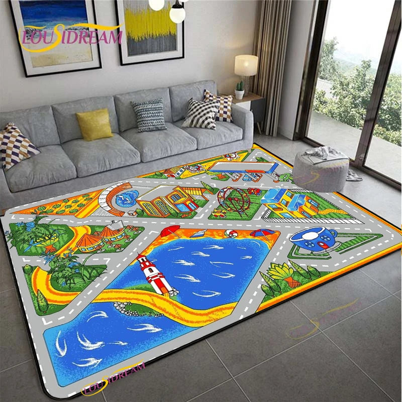 Navak Teppich Alfombra Straßenverkehrsroutenkarte Teppich Wohnzimmer Sofa Couchtisch Schlafzimmer Teppiche Küche Kinderspiel Anti-Rutsch-Bodenmatte Wohnkultur