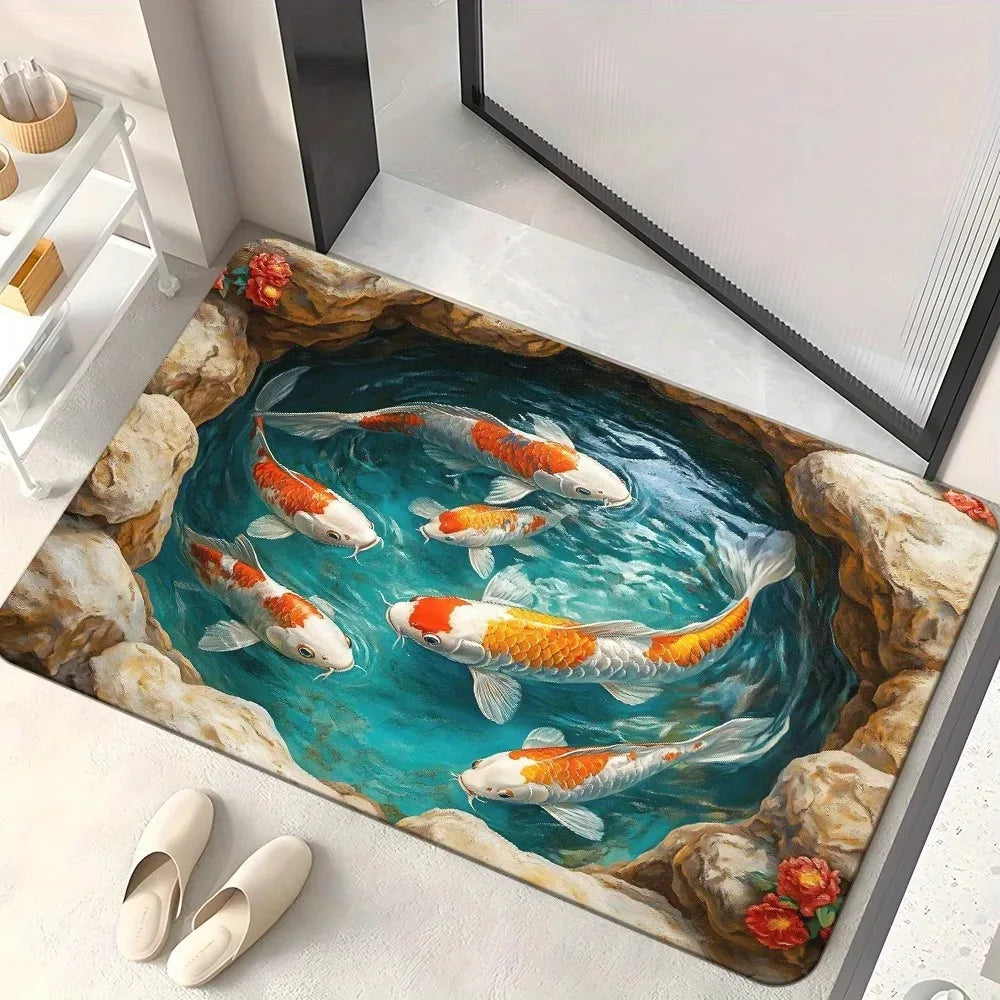 Navak Carpet 1 Stück 3D-Muster Landschaft Fußmatten Küchenteppiche Rutschfeste Pop-Design Badezimmerteppiche Badematte Teppich für Zuhause Waschbecken Wäsche Dekor