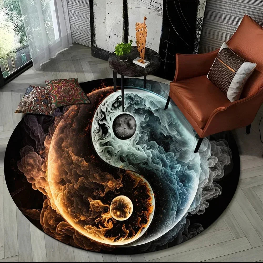 Navak Carpet Crystal Velvet Yin Yang Runder Teppich, 3D Tai Chi Druck, rutschfeste Bodenmatte für Wohnzimmer, Schlafzimmer, Heimdekor, Kreisbereichsteppich