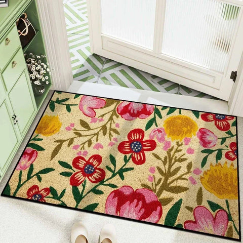 Navak Carpet 1 Stück Fußmatte mit Blumenbuchstaben-Aufdruck „Willkommen“, rutschfester Badvorleger, farbecht, Bodenmatte für Küche und Garten, waschbar, Heimdekor-Teppiche