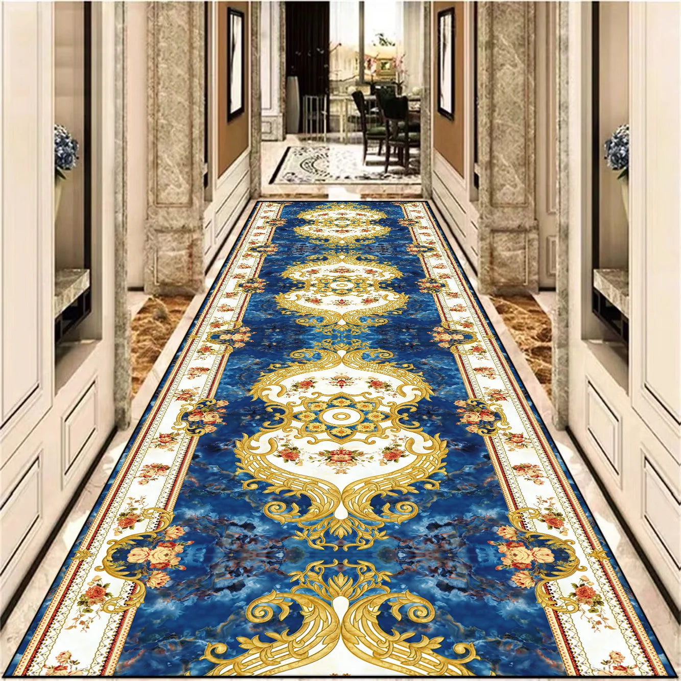 Navak Teppich Europäische Dekoration Langer Korridorteppich Wunderschöne Flurteppiche Rutschfester Treppenteppich Home Runner Gangbodenmatte Anpassbar