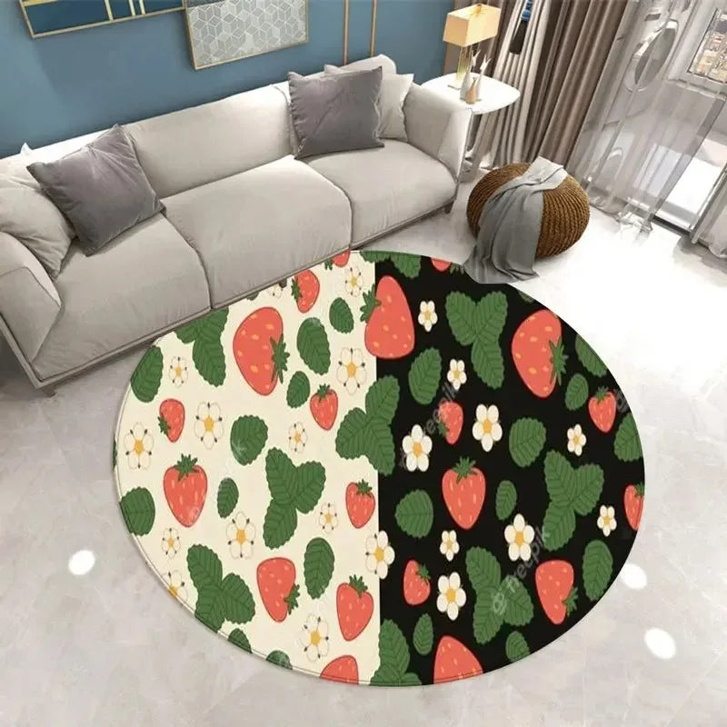 Navak Teppich, schöner Erdbeerdruck, runder Teppich, für Zuhause, Wohnzimmer, Sofa, Schlafzimmer, Bodendekoration, Küche, saugfähige Matte