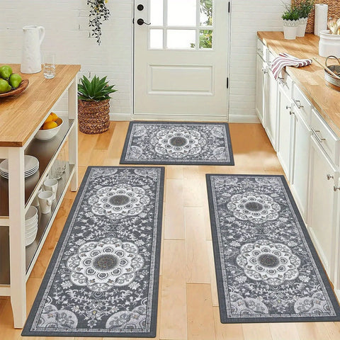 Navak Teppich 3-teiliges Set Bodenmatten Teppiche im Bohemian-Stil Küchenteppich Rutschfester, bequemer, waschbarer Küchendeko-Büro-Schlafzimmer-Flur