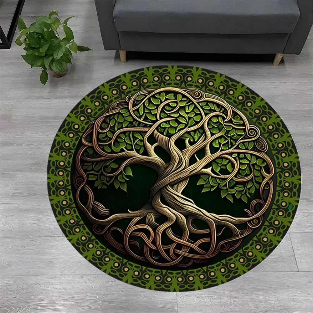 Navak Teppich, Baum des Lebens, runder Teppich, Natur-Mandala-Teppich, uralter spiritueller Dekorteppich, Meditations-Weltraumteppich, waschbare und rutschfeste Bodenmatte