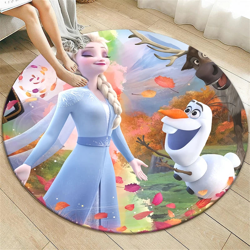 Navak Teppich Prinzessin Elsa Cartoon Print Runder Teppich, Schlafzimmer Dekorativer Teppich, Wohnzimmer Badezimmer Picknick Camping Eingang Rutschfeste Matte
