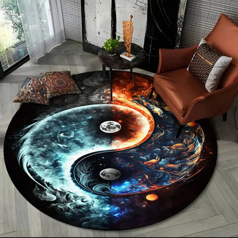 Navak Carpet 3D Naturalize Yin und Yang Chinesisches Tai Chi Runder Teppich Kreisförmiger Teppich für Wohnzimmer Schlafzimmer Dekor Fußmatte Rutschfeste Bodenmatte