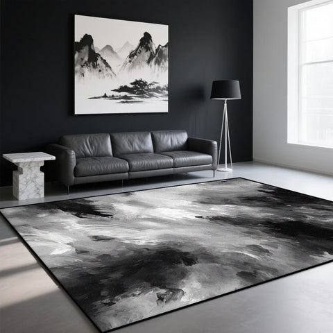 Navak Carpet Modern Ink Wash Carpet for Living Room Black White Decoration Home Sofa Large Area Rugs Bedroom Study Washable Non-slip Foot Mat