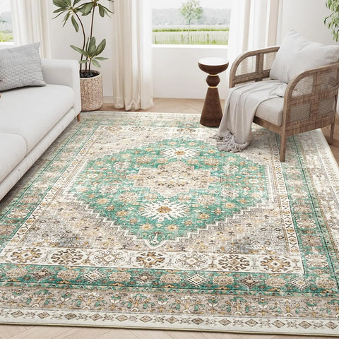 Navak Carpet zesthomeArea Rugs - Ultradünner, waschbarer Teppich, schmutzabweisender Teppich mit rutschfester Rückseite für Wohnzimmer, Schlafzimmer, Vintage Home De
